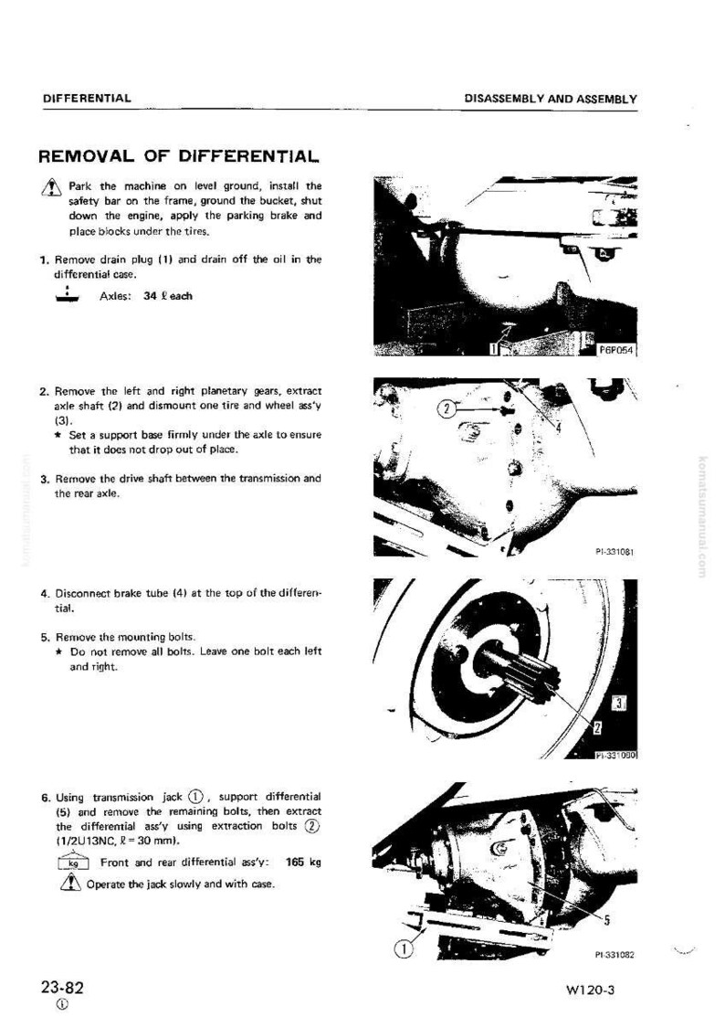 May include: A page from a manual detailing the removal of a differential. The text includes instructions and diagrams with numbered steps. The image shows close-ups of mechanical components and diagrams.