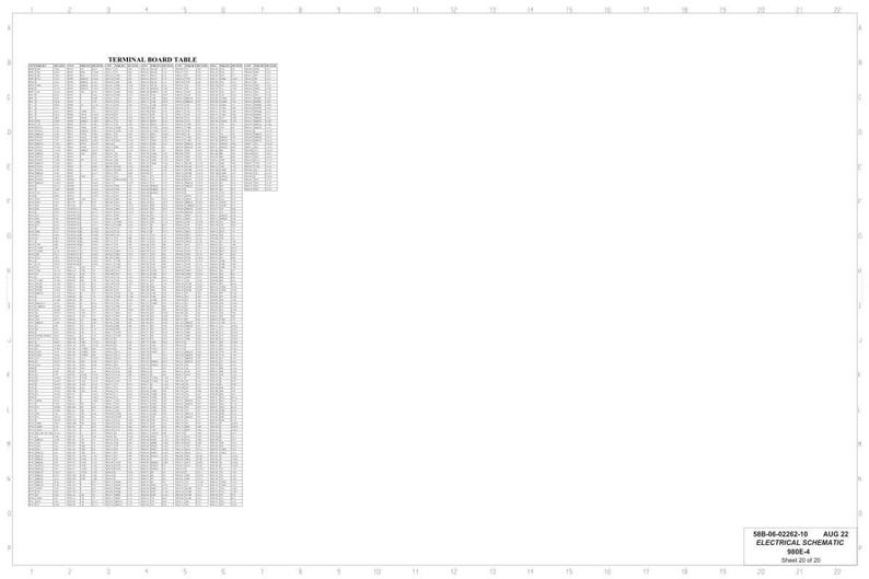 May include: A detailed electrical schematic diagram titled "Terminal Board Table." The diagram is predominantly white with a large table of text and data on the left side. The document includes a title, sheet number, and other technical information.