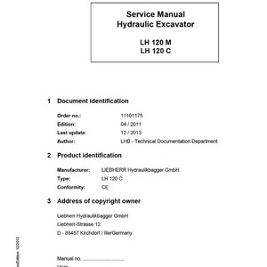Liebherr Lh 120m 120c Hydraulic excavator Service Manual PDF | Workshop Repair | Instant Download image 2