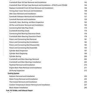 K&ouml;nnte beinhalten: Eine Seite aus einem greenfarmmanuals.com-Handbuch mit Auflistung von Motorreparaturverfahren. Zu den Verfahren geh&ouml;ren Zylinderkopf-, Kurbelwellen- und Kraftstoffsystemwartung. Die Seite hat einen wei&szlig;en Hintergrund mit schwarzem Text und einer nummerierten Liste.