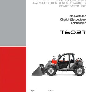 May include: A catalog cover featuring a Weidemann telescopic handler. The cover includes the text "ERSATZTEILKATALOG" and "SPARE PARTS LIST". The image shows a gray and red telescopic handler model T6027.