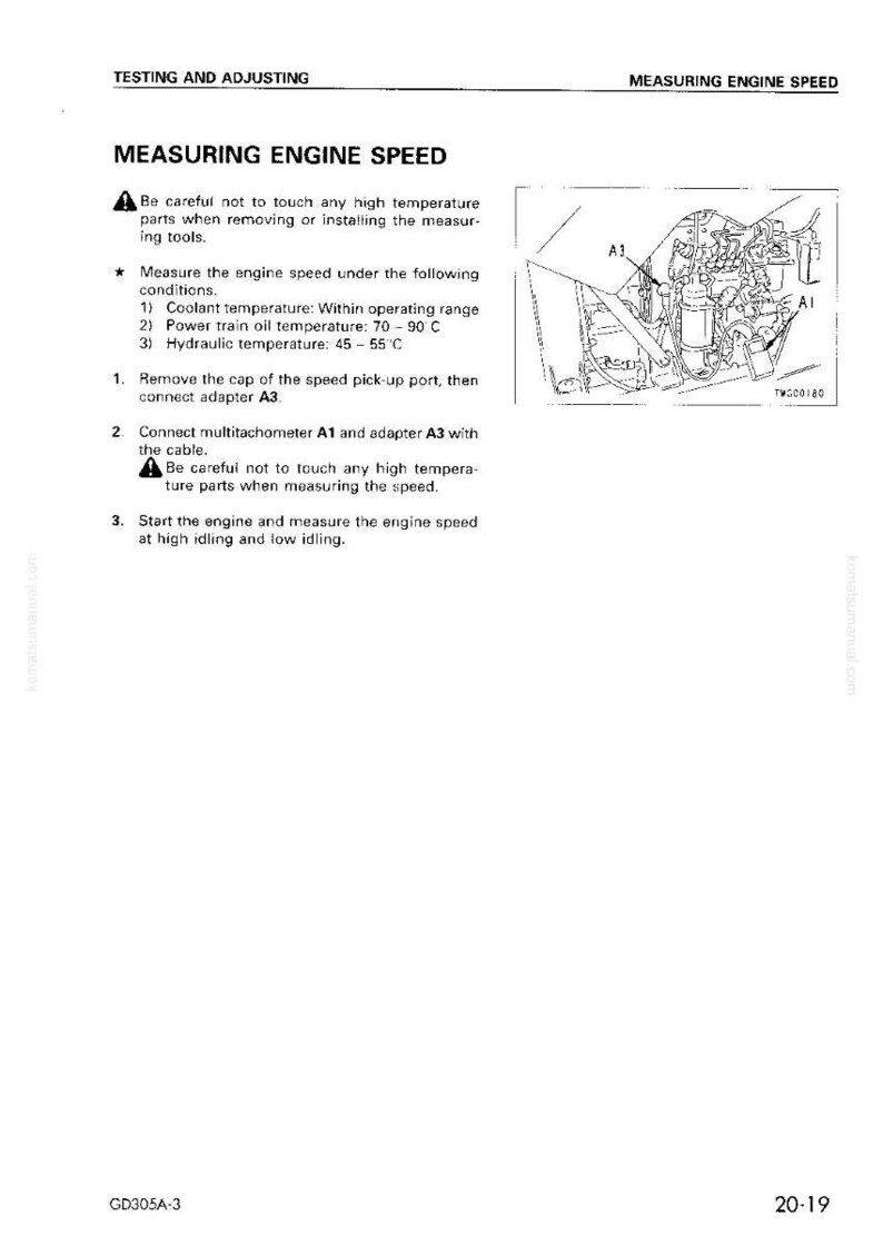 Op de afbeelding: Pagina uit een handleiding getiteld "Motortoerental meten". De tekst bevat instructies voor het meten van het motortoerental, koelvloeistof- en olietemperatuurbereiken en het aansluiten van adapters. Er wordt ook een diagram van een motoronderdeel getoond.