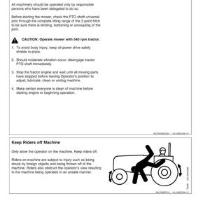 Pode incluir: Uma p&aacute;gina do manual de seguran&ccedil;a com os t&iacute;tulos "Operar com seguran&ccedil;a" e "Manter os passageiros fora da m&aacute;quina". A p&aacute;gina inclui instru&ccedil;&otilde;es de seguran&ccedil;a e um diagrama de um trator com uma pessoa caindo. O texto adverte sobre poss&iacute;veis les&otilde;es.