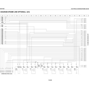 K&ouml;nnte beinhalten: Ein detailliertes elektrisches Diagramm mit Text, Linien und Symbolen. Das Diagramm enth&auml;lt den Text "ELECTRICAL DIAGRAM (FRAME LINE OPTIONAL) (2/3)" und "10-90". Das Bild ist eine technische Illustration.