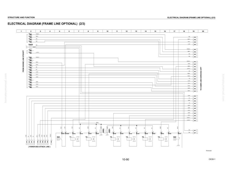 K&ouml;nnte beinhalten: Ein detailliertes elektrisches Diagramm mit Text, Linien und Symbolen. Das Diagramm enth&auml;lt den Text "ELECTRICAL DIAGRAM (FRAME LINE OPTIONAL) (2/3)" und "10-90". Das Bild ist eine technische Illustration.