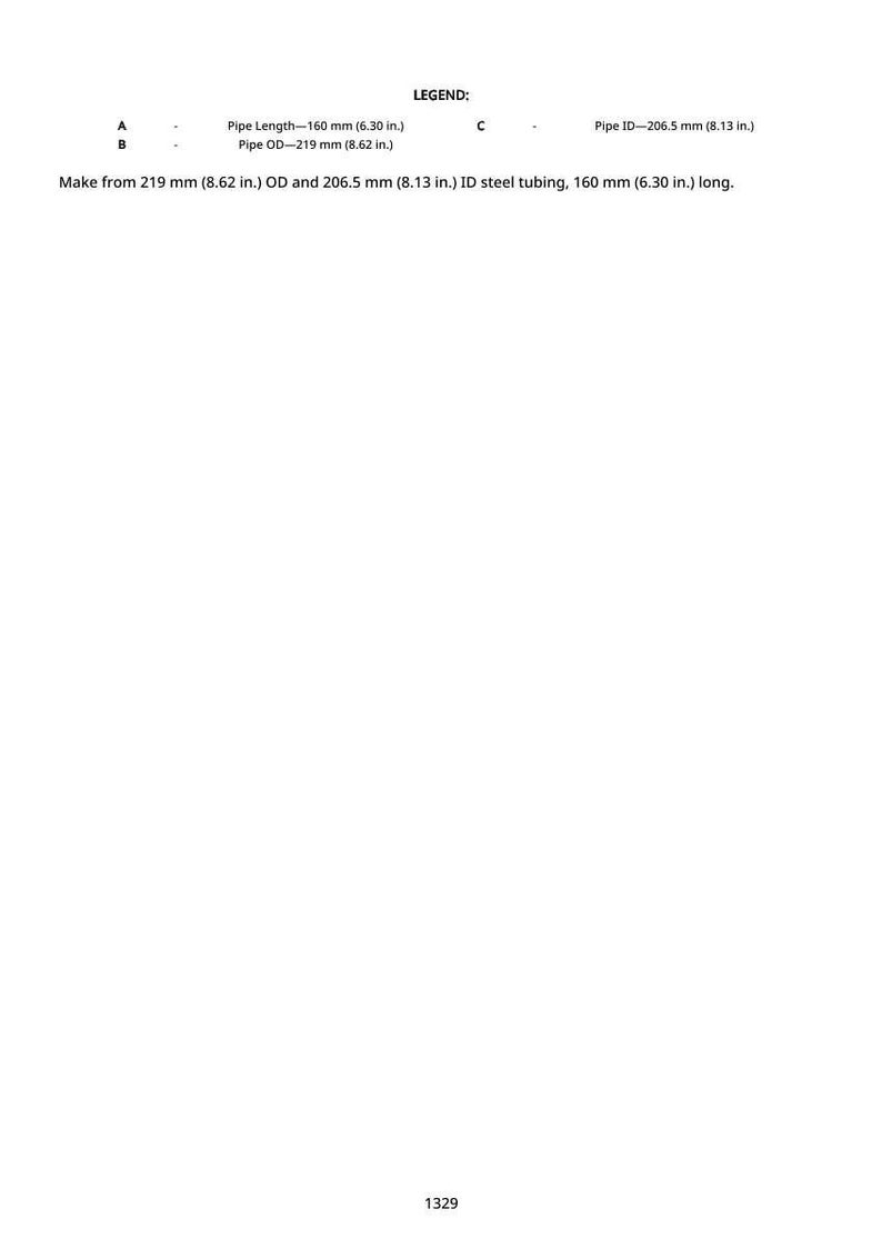 May include: Diagram with measurements for steel tubing. Includes pipe length of 6.30 inches (160 mm), pipe OD of 8.62 inches (219 mm), and pipe ID of 8.13 inches (206.5 mm). Text states to make from 219 mm OD and 206.5 mm ID steel tubing, 160 mm long.