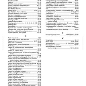 May include: A detailed index page from a manual, featuring a table of contents and various technical terms related to vehicle maintenance and troubleshooting. The page includes headings and page numbers for easy reference.