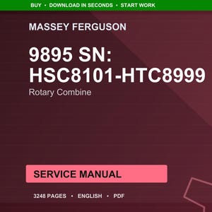 Manual de servicio para cosechadora rotativa Massey Ferguson 9895, números de serie hsc8101-Htc8999, en formato PDF / Reparación en taller / Descarga instantánea imagen 1