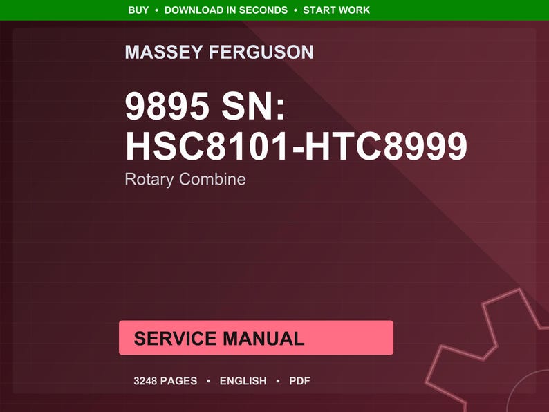Manual de servicio para cosechadora rotativa Massey Ferguson 9895, números de serie hsc8101-Htc8999, en formato PDF / Reparación en taller / Descarga instantánea imagen 1