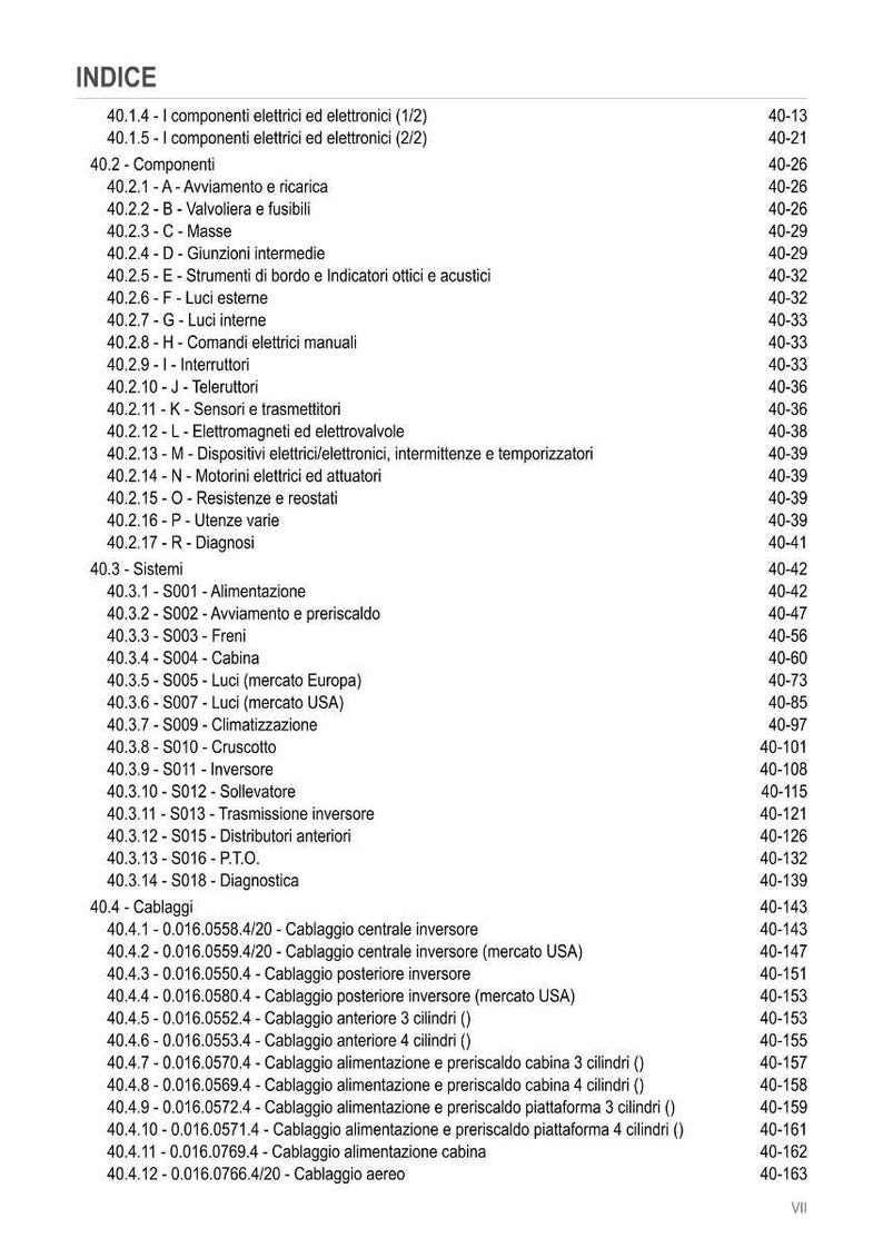 K&ouml;nnte beinhalten: Eine detaillierte italienische Indexseite mit einer Liste von elektrischen und elektronischen Komponenten, Systemen und Verkabelungen. Der Text ist in nummerierten Abschnitten mit Seitenverweisen organisiert. Das Dokument ist auf wei&szlig;em Papier gedruckt.