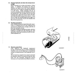 K&ouml;nnte beinhalten: Diagramm der Wartungsverfahren f&uuml;r Hydrauliksysteme. Enth&auml;lt Illustrationen von &Ouml;lfluss, Sp&uuml;lvorg&auml;ngen und Reinigungsger&auml;ten. Text erkl&auml;rt &Ouml;lwechsel, Sp&uuml;len und Reinigen zur Entfernung von Verunreinigungen.