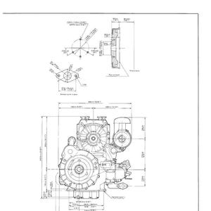 Op de afbeelding: Gedetailleerde technische tekening van een motor, met blauwdrukken en afmetingen in millimeters en inches. Het diagram bevat verschillende motoronderdelen, zoals een cirkelvormige ventilator, een achterplaat en een uitlaat. De afbeelding is genummerd 7 en bevat de tekst "KISC issued 09, 2007 A".