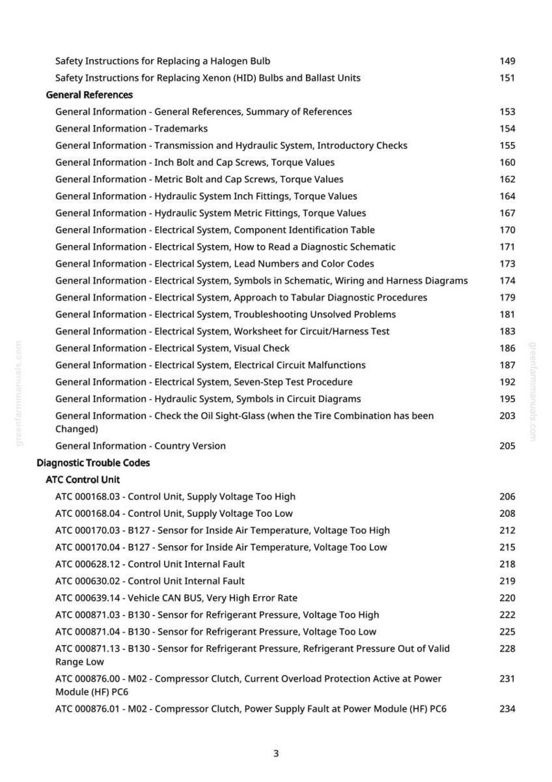 May include: A page from a manual with a table of contents. The text includes "General Information" and "Diagnostic Trouble Codes." The page numbers are listed on the right side. The manual is for automotive repair.