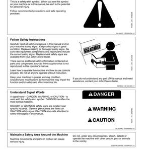 May include: A page from a manual titled "Safety" with safety instructions and signal words. Includes a black exclamation point symbol inside a triangle, and the words "DANGER", "WARNING", and "CAUTION".
