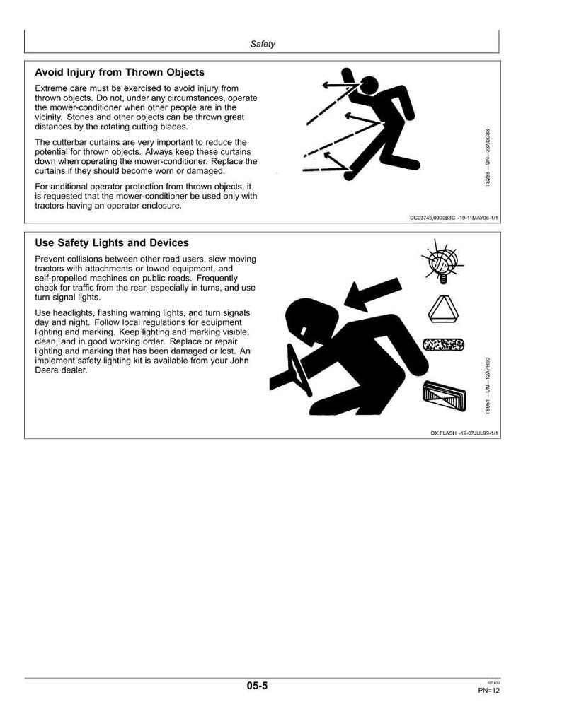 K&ouml;nnte beinhalten: Eine Seite eines Sicherheitsmanuals mit dem Titel &bdquo;Sicherheit&ldquo;. Der Text behandelt die Vermeidung von Verletzungen durch geworfene Gegenst&auml;nde und die Verwendung von Sicherheitsleuchten. Illustrationen zeigen eine Person und Sicherheitssymbole.
