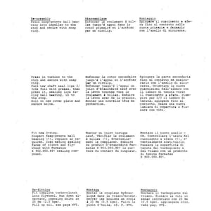 Puede incluir: Una p&aacute;gina de manual con instrucciones de montaje en ingl&eacute;s, franc&eacute;s e italiano. El texto detalla el ensamblaje de componentes mec&aacute;nicos, con diagramas y referencias.