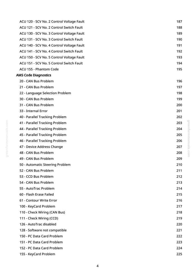 May include: A page from a manual with a list of diagnostic codes, including CAN Bus problems, tracking problems, and software issues. The codes are numbered and categorized for easy reference.