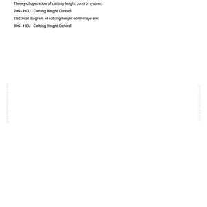 May include: White page with the text "Code E210" at the top. Below, it lists information about a header slow lower solenoid circuit and cutting height control systems. The text includes "20G-HCU" and "30G-HCU" references.
