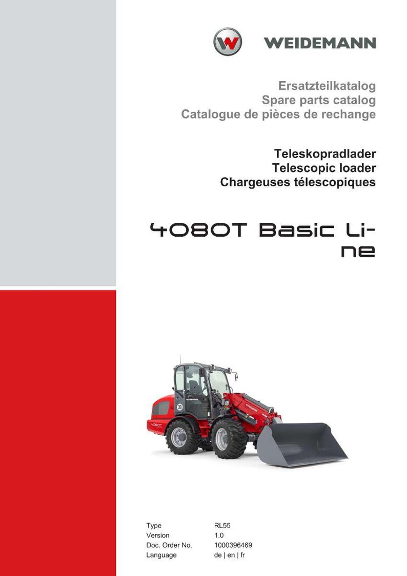 Może przedstawiać: Czerwono-czarny ładowacz teleskopowy Weidemann 4080T Basic Line. Obraz zawiera tekst "Ersatzteilkatalog, Spare parts catalog, Catalogue de pi&egrave;ces de rechange, Teleskopradlader, Telescopic loader, Chargeuses t&eacute;lescopiques."