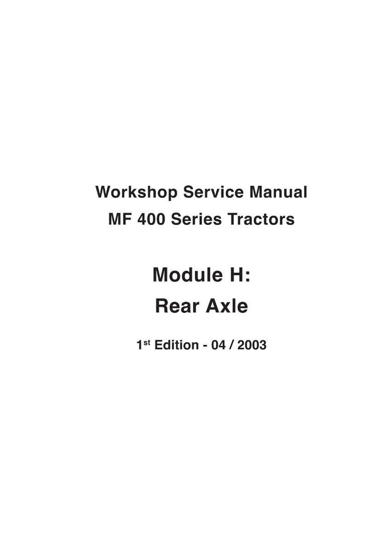 May include: A white page with black text. The text reads "Workshop Service Manual MF 400 Series Tractors Module H: Rear Axle 1st Edition - 04 / 2003". The text is centered on the page.