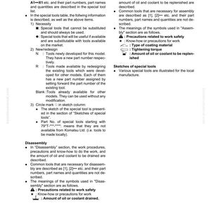Peut inclure: Une page de manuel d&eacute;taillant les proc&eacute;dures de d&eacute;montage et d'assemblage, y compris les outils sp&eacute;ciaux et les symboles. Le texte est en noir, avec des titres et des puces. La page comprend des sch&eacute;mas et des explications.