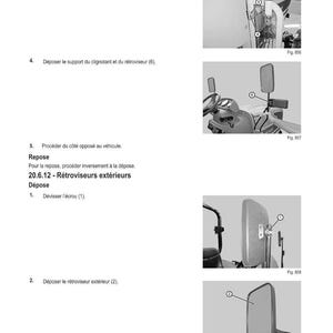 May include: Diagram of a vehicle's exterior mirror removal process. The image includes close-up views of the components, with numbered labels and text instructions in French. The steps involve removing nuts and supports.