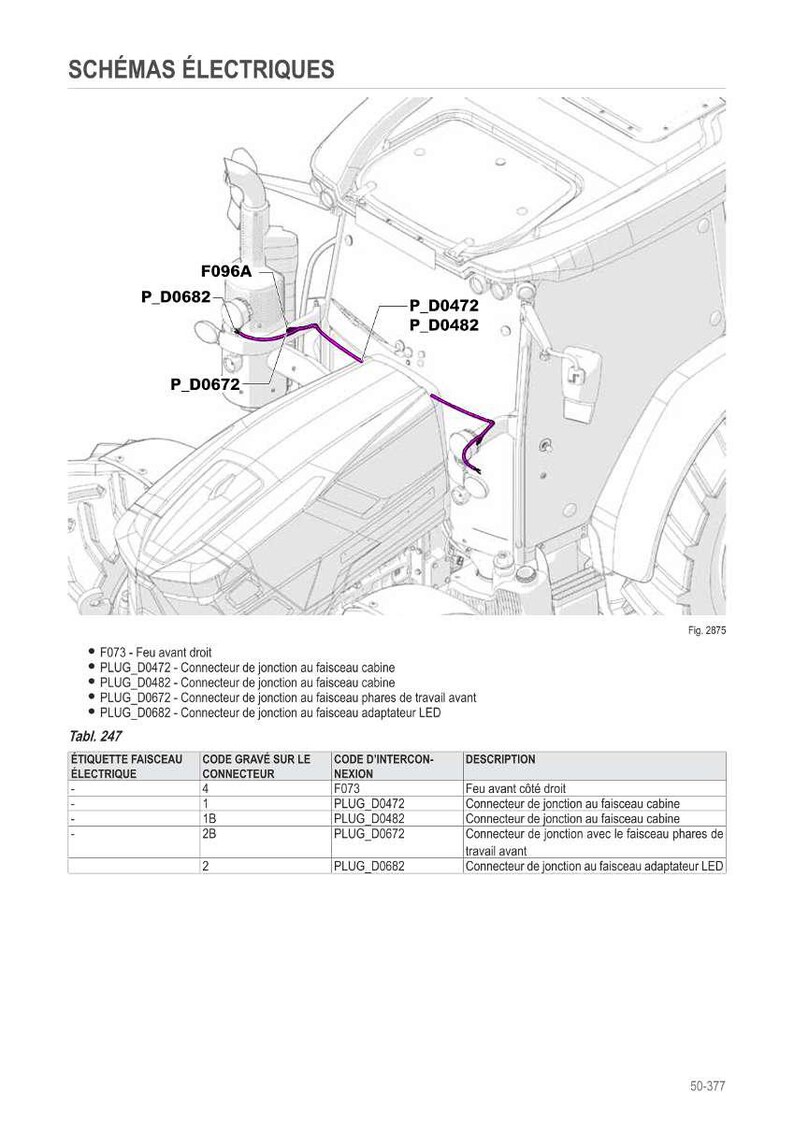 May include: Diagram of electrical schematics with labels and connector details. Includes text: "SCH&Eacute;MAS &Eacute;LECTRIQUES", "Tabl. 247", and various connector codes. The image shows wiring diagrams and component locations.