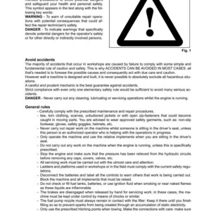 May include: A safety information page with the title "SAFETY NOTES" and a warning symbol inside a triangle. The page provides safety instructions and precautions for machinery maintenance and repair, including general rules and warnings.
