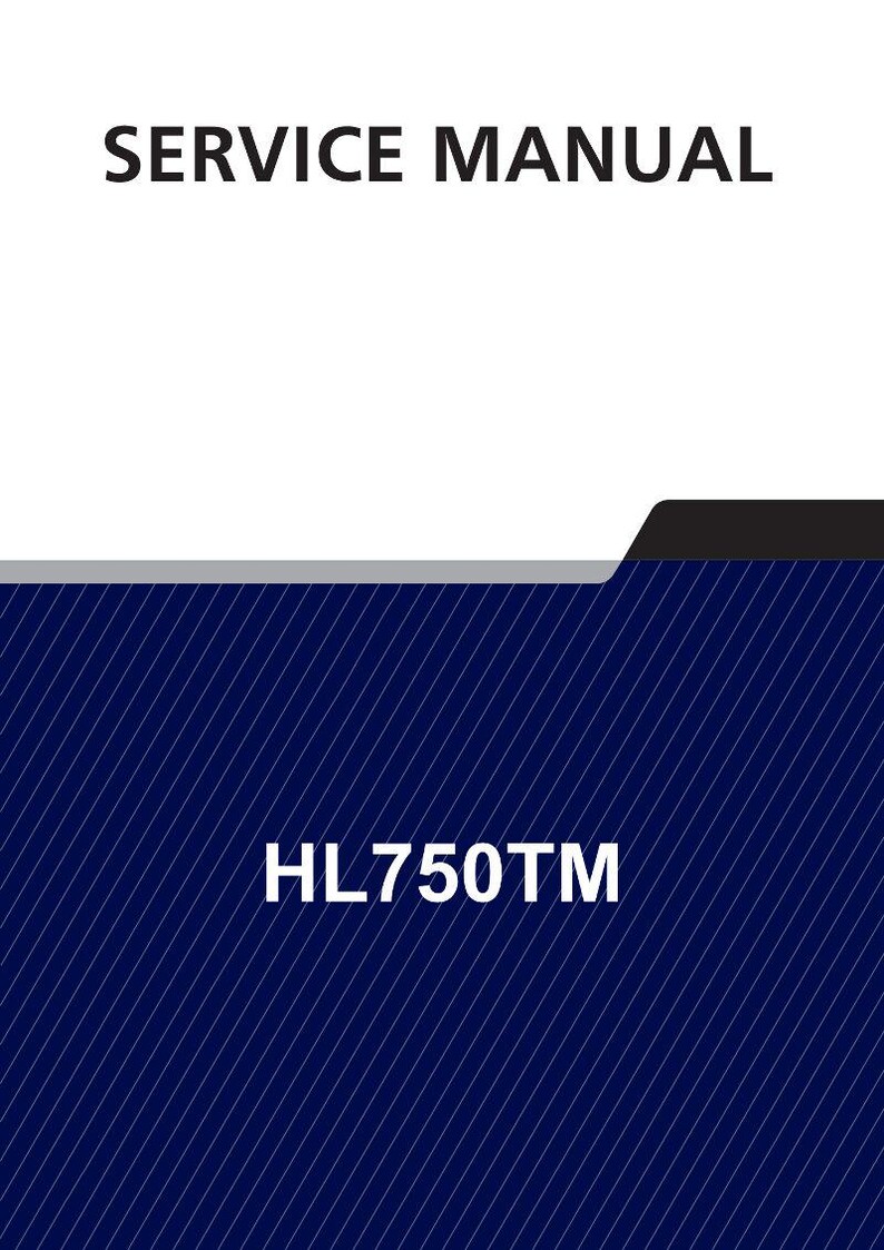 May include: A service manual with the text "SERVICE MANUAL" in bold white letters at the top. The bottom half of the image is a dark blue background with white diagonal lines and the text "HL750TM".