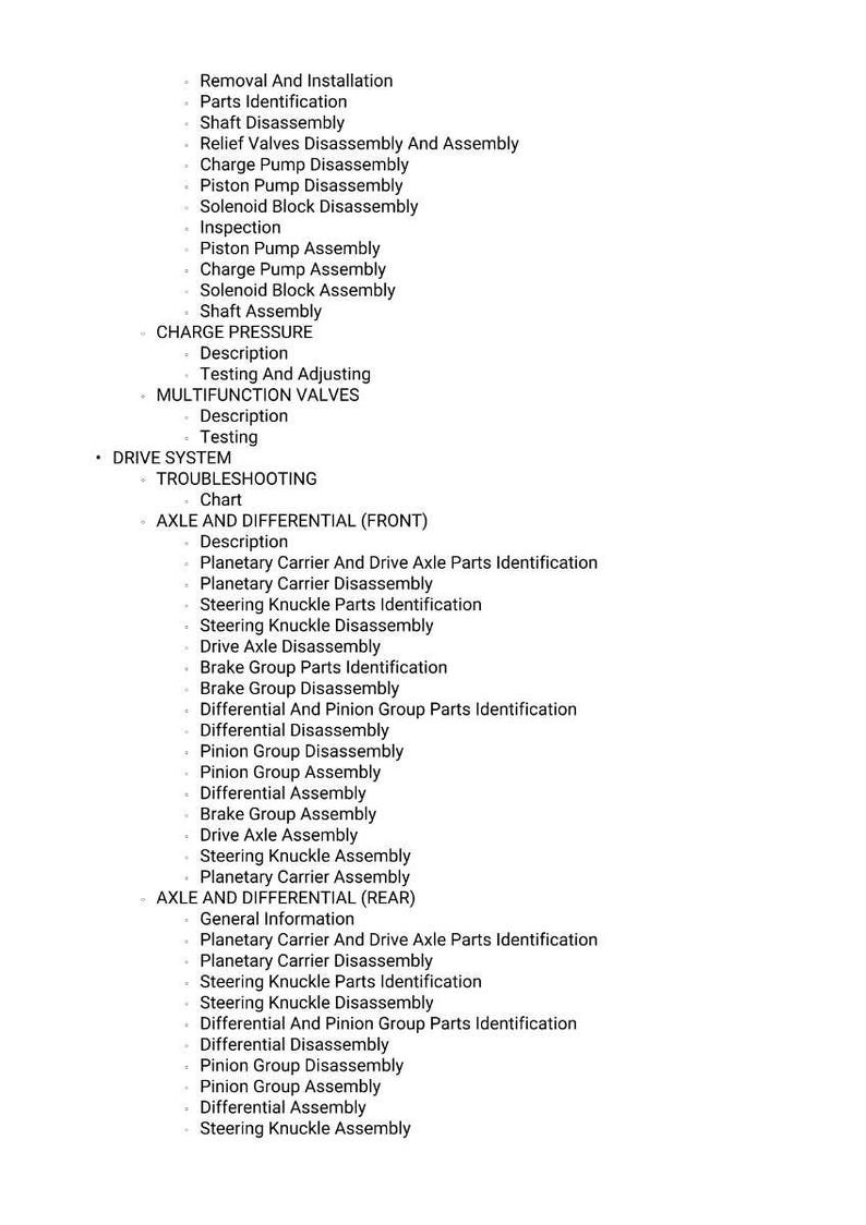 K&ouml;nnte beinhalten: Eine detaillierte Liste von Kfz-Reparaturverfahren, einschlie&szlig;lich Aus- und Einbauanweisungen. Der Text behandelt verschiedene Komponenten wie Pumpen, Ventile und Achsen, mit Abschnitten zur Fehlersuche und Identifizierung.