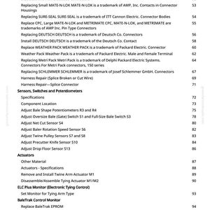 Puede incluir: Una p&aacute;gina blanca con un &iacute;ndice de un manual. El texto incluye temas como conectores el&eacute;ctricos, sensores y actuadores. Los n&uacute;meros de p&aacute;gina se enumeran a la derecha.