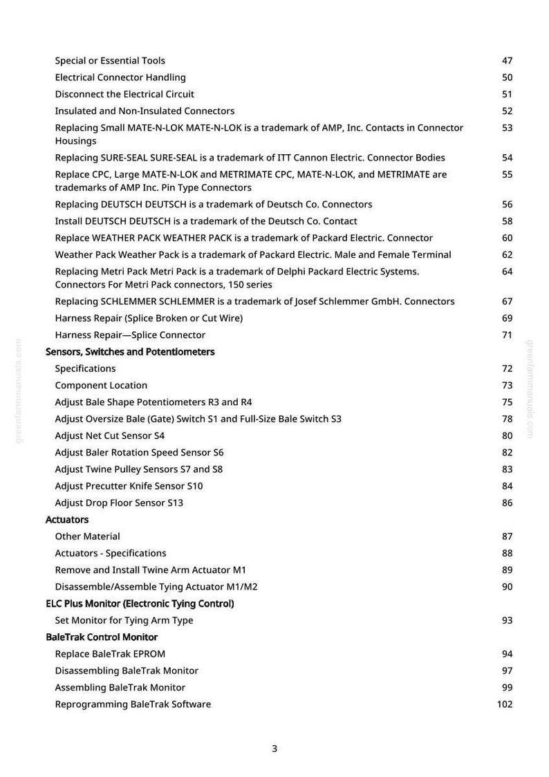 Puede incluir: Una p&aacute;gina blanca con un &iacute;ndice de un manual. El texto incluye temas como conectores el&eacute;ctricos, sensores y actuadores. Los n&uacute;meros de p&aacute;gina se enumeran a la derecha.
