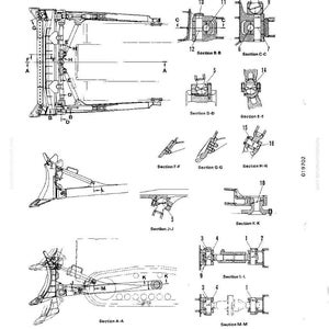 May include: Technical diagram of a semi-U dozer, featuring detailed sectional views labeled A through M. The black and white illustration includes various mechanical components and measurements, with the text "SEMI-U DOZER" at the top.