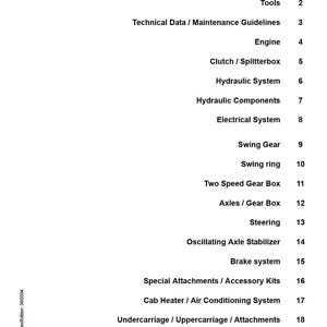 Może przedstawiać: Biała strona ze spisem treści do instrukcji technicznej. Nagł&oacute;wki obejmują &bdquo;Informacje og&oacute;lne&rdquo;, &bdquo;Narzędzia&rdquo;, &bdquo;Silnik&rdquo; i &bdquo;Układ hamulcowy&rdquo;. Dokument oznaczony jest jako &bdquo;LHB/en/Edition: 09/2004&rdquo;.
