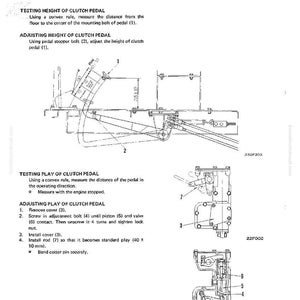 Pu&ograve; includere: Diagramma tecnico di una frizione principale, con illustrazioni dettagliate e istruzioni per testare e regolare il pedale della frizione. Include misure in mm, con etichette e diagrammi.