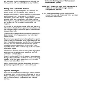 Puede incluir: Manual "Introducci&oacute;n" de John Deere, con texto negro sobre fondo blanco. Contiene informaci&oacute;n de seguridad, instrucciones de funcionamiento y mensajes especiales. La p&aacute;gina 2 es visible.