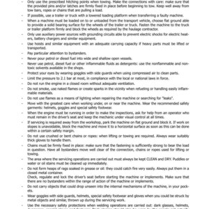 May include: A page from a manual titled "SECTION 1001" with safety guidelines. The text is black on a white background, covering topics like fuel handling, towing, and eye protection. Edition 05-2012 is noted.