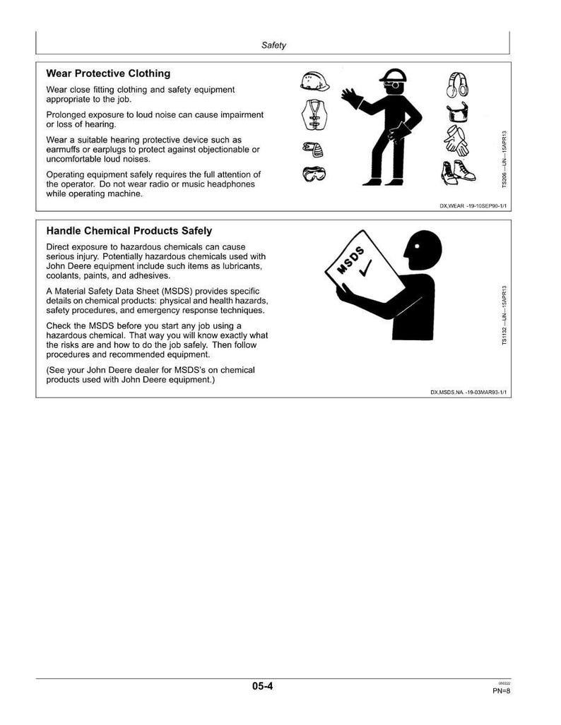 May include: A safety information sheet titled "Safety". It provides guidance on wearing protective clothing and handling chemicals safely. The sheet features illustrations of safety equipment and a person reviewing a document. Measurements are in cm.