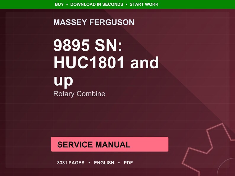 Massey ferguson 9895 Serial numbers huc1801 and later Rotary combine Service Manual PDF | Workshop Repair | Instant Download image 1