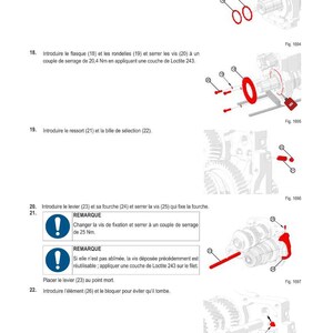 May include: Diagram of mechanical components with labels and instructions. Includes illustrations of parts like circlips, washers, screws, and levers. Text in French provides step-by-step assembly guidance for a mechanical system.