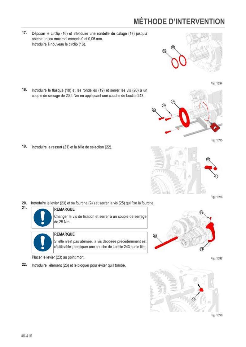 May include: Diagram of mechanical components with labels and instructions. Includes illustrations of parts like circlips, washers, screws, and levers. Text in French provides step-by-step assembly guidance for a mechanical system.