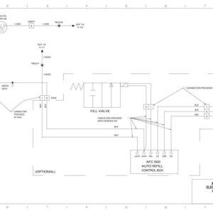 May include: Electrical schematic diagram of a reserve oil system, featuring a circulating pump, fill valve, and AFC 500 auto refill control box. The diagram includes labels and connectors, with a reserve oil level sensor. The schematic is labeled XS3236, Oct 07.