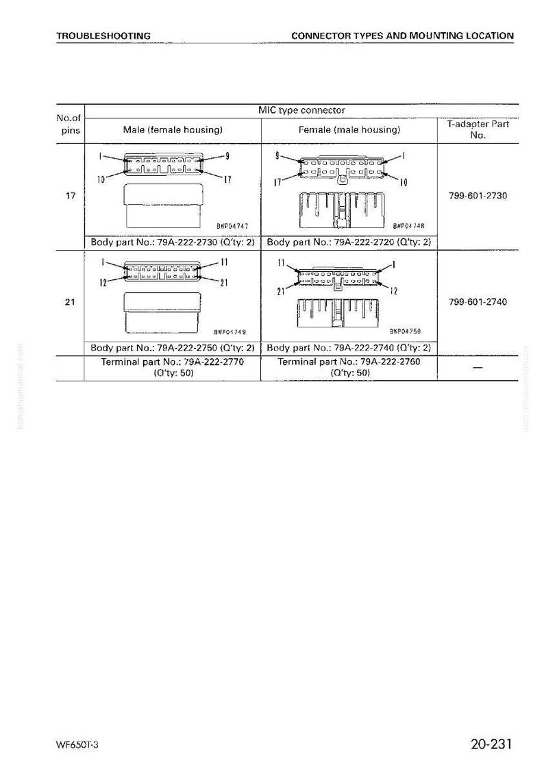 K&ouml;nnte beinhalten: Diagramm der Steckertypen und Montageorte, mit Steckergeh&auml;usen f&uuml;r Stecker und Buchsen. Teilenummern und Mengen sind f&uuml;r jeden Steckertyp aufgef&uuml;hrt. Der Text "Fehlerbehebung" und "Steckertypen und Montageort" stehen oben.