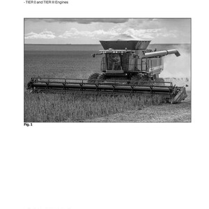 May include: Black and white image of a rotary combine harvester in a field. The image is from a workshop manual for MF9695, MF9795, and MF9798 models. The manual includes information on the engines and classes of the combines.