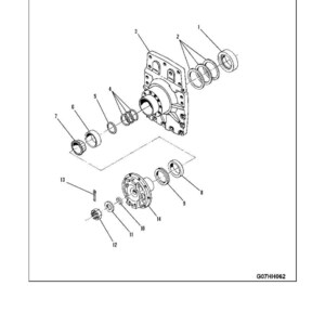 May include: An exploded view diagram of a differential and final drive assembly. The image shows various mechanical components, including bearings, housings, and fasteners, labeled with numbers. Text at the top reads "DISASSEMBLY AND ASSEMBLY" and "DIFFERENTIAL & FINAL DRIVE".