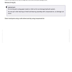 May include: A technical diagram with instructions for mechanical maintenance. The image includes text, a legend, and steps for removing an O-ring and plug. The text warns against using paper towels and compressed air.