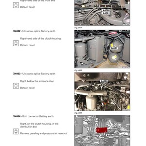 May include: A page from a Fendt 900 Vario Gen6 manual, detailing the entire vehicle system. Diagrams show ultrasonic splice battery earth locations and butt connector battery earth, with labels like X4060, X4061, X4062, X4063, and X4064.