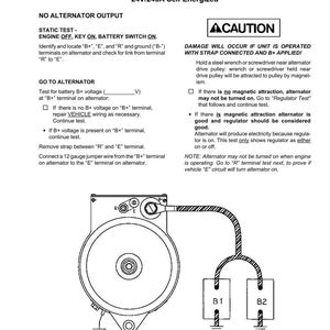 May include: Diagram of an alternator with troubleshooting instructions. The text reads "ADVANCED SYSTEM TROUBLESHOOTING 24V/240A Self Energized" and includes steps for testing and identifying issues. The image shows the alternator and its components.