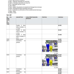 May include: Electrical schematics diagram with a table detailing components such as connectors, fuses, and relays. Includes illustrations of connector positions and wire harness numbers for automotive use.