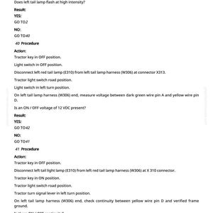 May include: A page of text detailing a tractor troubleshooting procedure. The text includes instructions for checking the tail lamp, including steps for the key, light switch, and harness connections. The page also includes the number 302 at the bottom.
